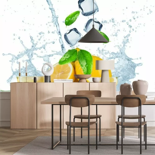 Fototapete Obst Wasser Zitrone mit Minze