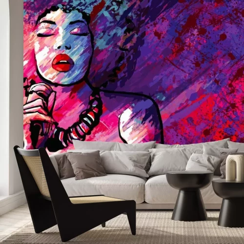 Fototapete Abstraktes Porträt einer Sängerin mit Mikrofon