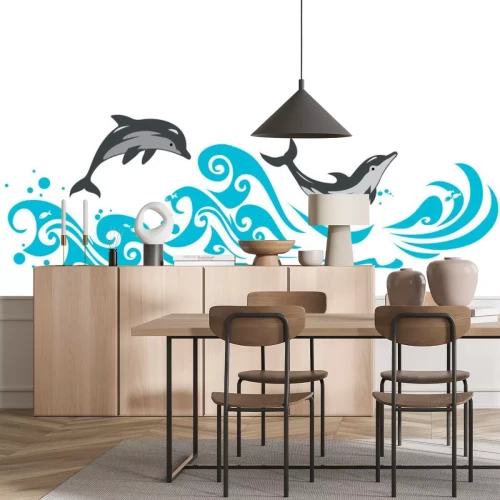 Sticker Delfine springen auf den Wellen