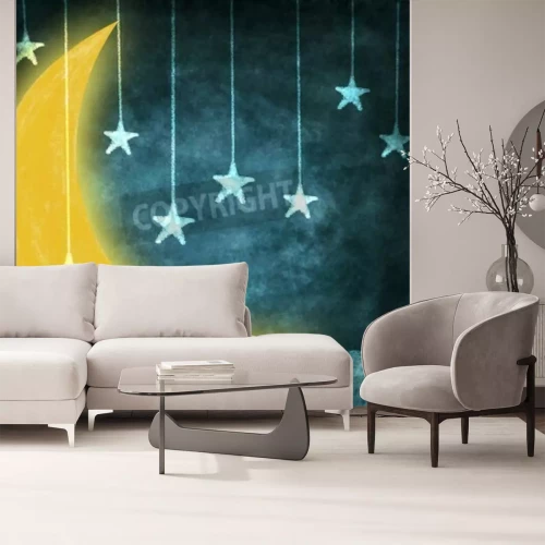 Fototapete Zeichnung mit Sternen und Mond