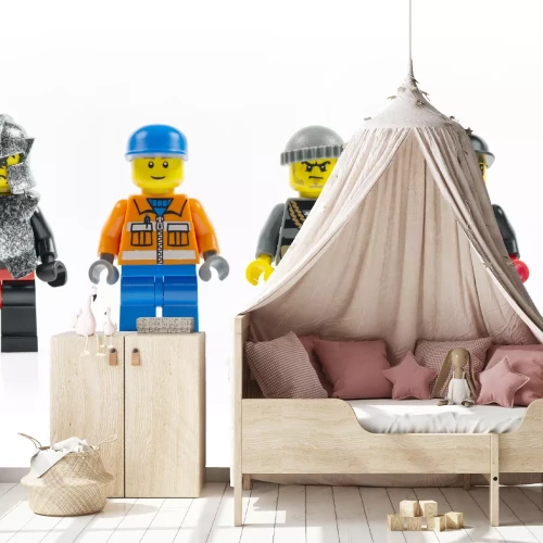 Sticker Münster, Deutschland - 8. März 2015: Eine Gruppe von fünf verschiedenen LEGO Mini Zeichen isoliert auf weiß. Lego ist eine populäre Linie von der LEGO Gruppe hergestellt Konstruktionsspielzeug.