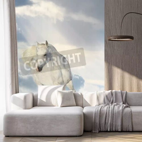 Fototapete Pferd mit wolken und schnee im hintergrund