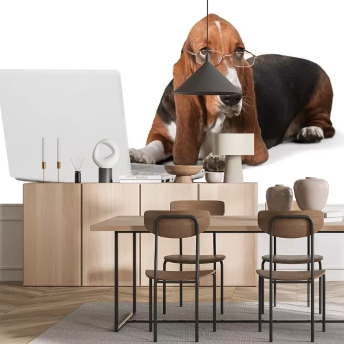 Sticker Hund Familienmitglied mit Brille am Laptop