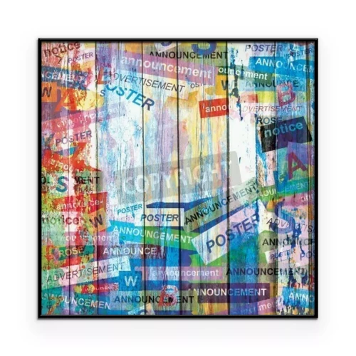 Poster Ein Muster mit Tafeln, die mit bunten Slogans bedeckt sind