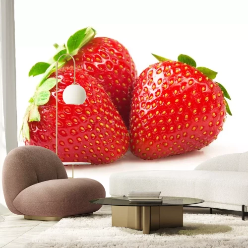 Sticker Drei Erdbeeren auf weißem Hintergrund Foto