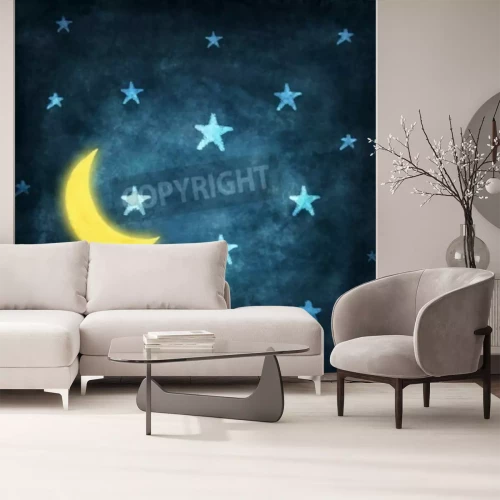 Fototapete Zeichnung mit Mond und Sternen