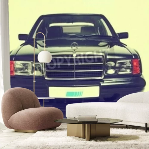 Fototapete Auto Mercedes vor gelbem Hintergrund