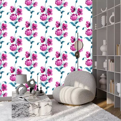 Tapete Violette Aquarell-Mohnblumen