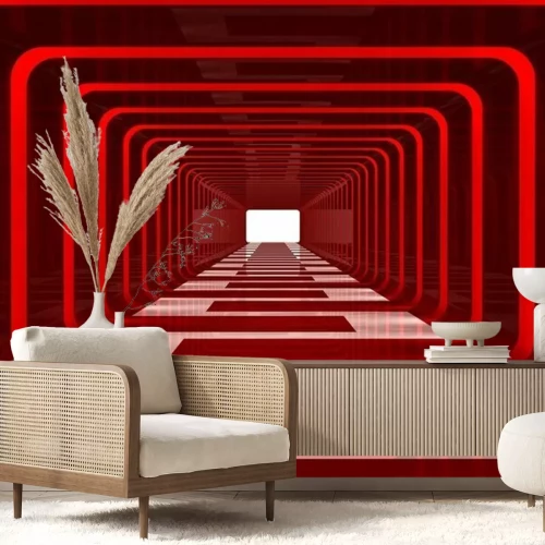 Fototapete Tunnel 3D mit rotem Licht