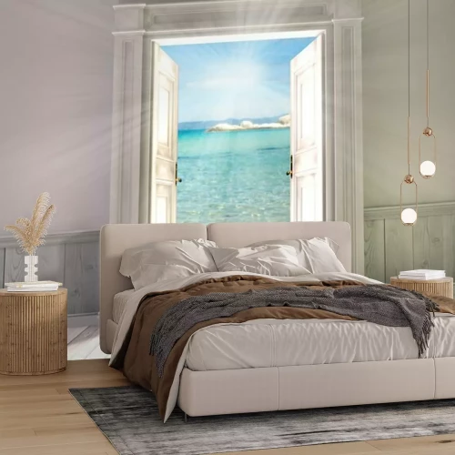 Fototapete Geöffnete tür mit ausblick auf strand