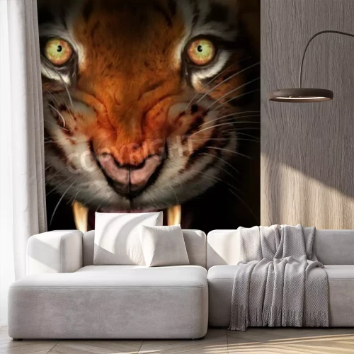 Fototapete Gemalter tiger auf dunklem hintergrund