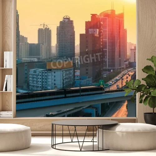 Fototapete Rasender Zug über Straßen