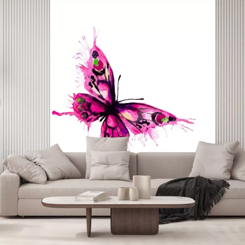 Sticker Rosa Schmetterling mit Aquarellfarbe gemalt