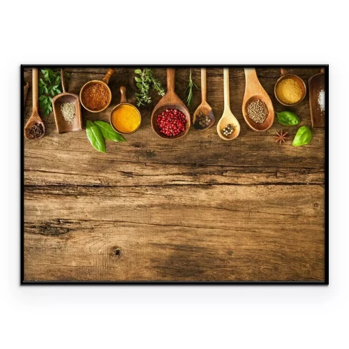 Poster Bunte Gewürze auf Holztisch
