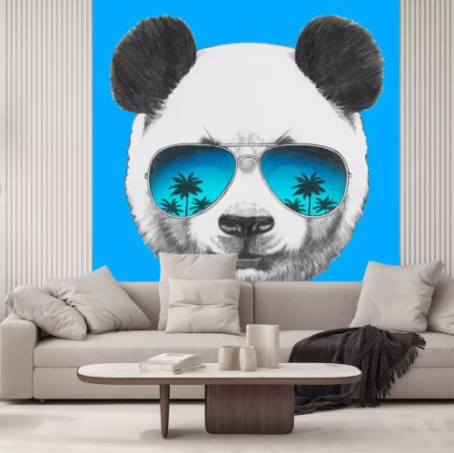 Sticker Tropen Panda mit Brille auf der Nase