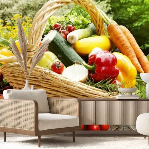 Fototapete Gemüsekorb im Garten