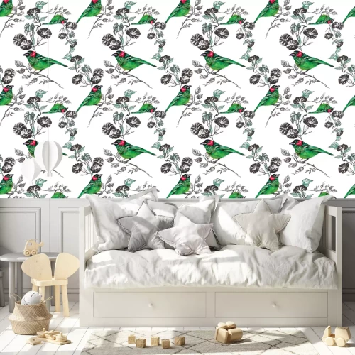 Tapete Vogel, Tropisch, Palme, Aquarell, Ananas, Muster, Tapeten, toucan