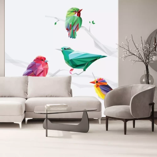 Sticker Tiere Wald geometrische Vögel sitzen auf einem Baum