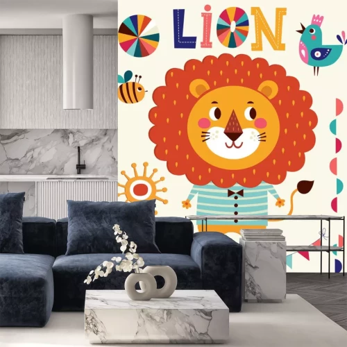 Sticker Cartoon-Löwe im gestreiften T-Shirt