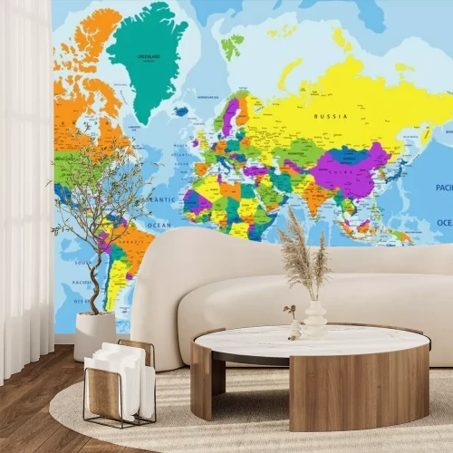 Fototapete Farbenfrohe politische Weltkarte in Englisch