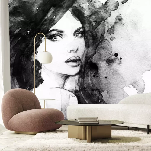 Fototapete Schwarzes Gemälde mit einem Frauenporträt