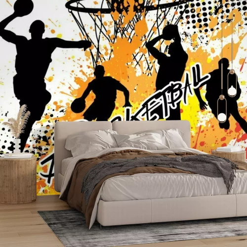 Sticker Basketball-Spieler-Team auf weißem Hintergrund Grunge