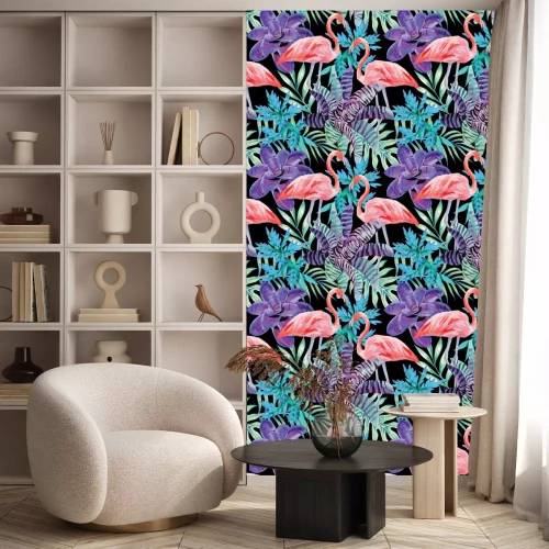 Tapete Flamingo Aquarell und exotischen Pflanzen Muster