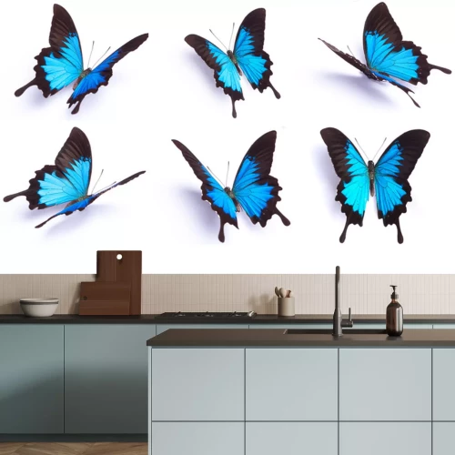Sticker Sechs blaue Schmetterlinge mit exotischen Formen