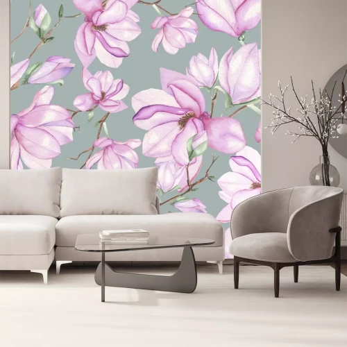 Sticker Magnolien auf blauem Hintergrund