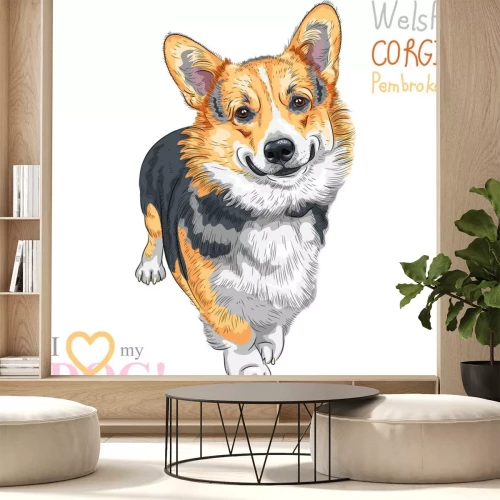 Sticker Hunde lächelnder Corgi und bunte Schriftzüge