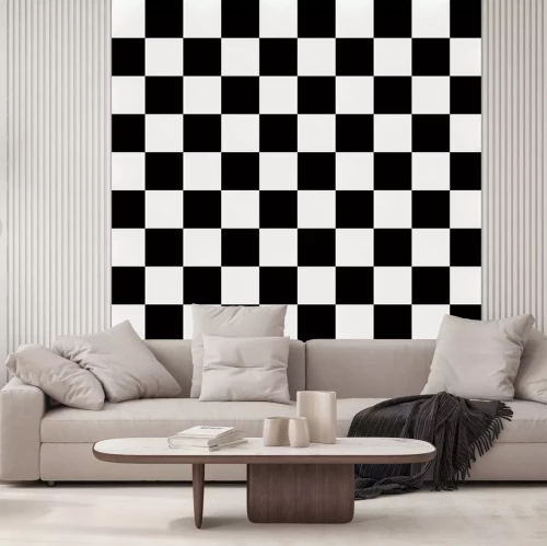 Sticker Schwarz-weiße Zeichnung eines geometrischen Schachbretts