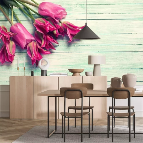 Sticker Rosa Tulpen auf Brettern