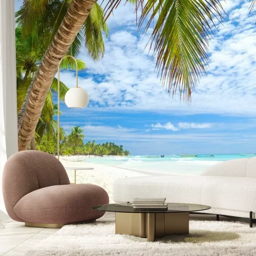 Fototapete Karibisches Meer und grüne Palmen