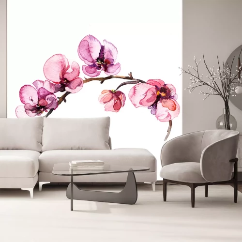 Fototapete Aquarell Orchideenblüten auf einem Zweig
