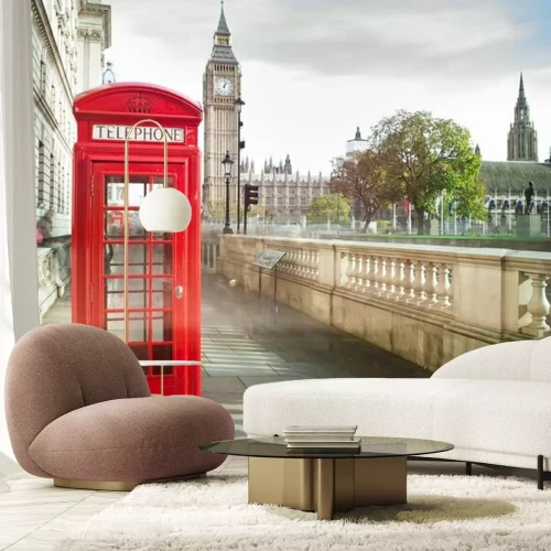 Sticker Big ben and red phone cabine in London