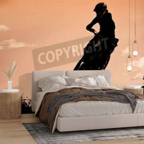 Fototapete Sonnenuntergang und Geländemotorradfahrer