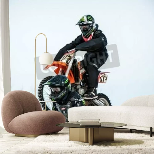 Fototapete Ansicht eines Geländemotorrads mit einem Motorradfahrer