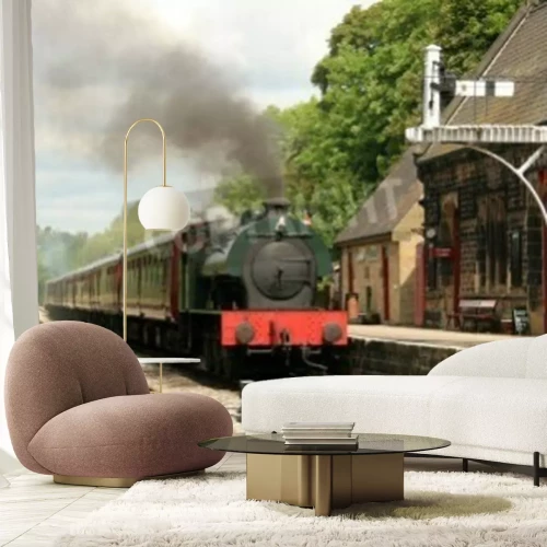 Fototapete Zug bei Bahnstation