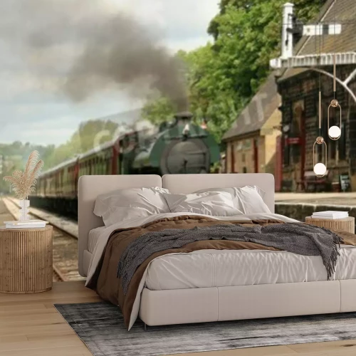 Fototapete Zug bei Bahnstation