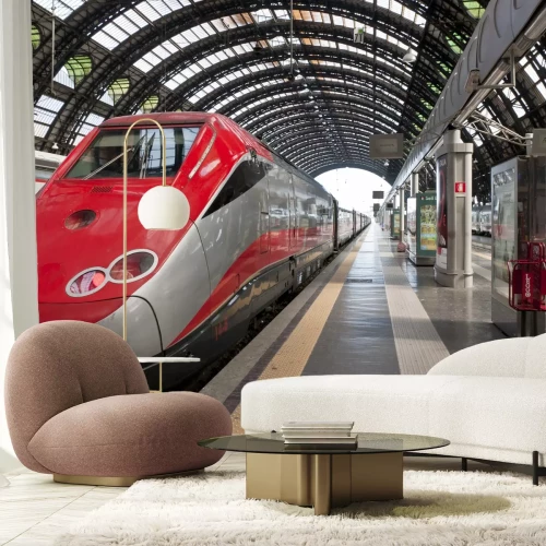 Fototapete Roter Zug in Bahnstation