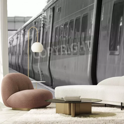 Fototapete Schwarz-weißer Zug 3D