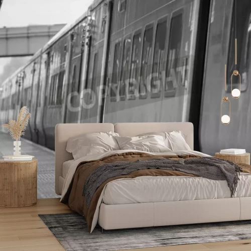 Fototapete Schwarz-weißer Zug 3D