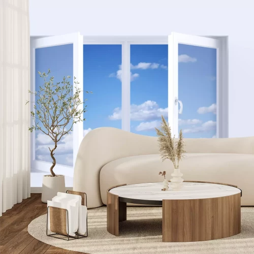 Fototapete Weißes fenster mit ausblick auf himmel