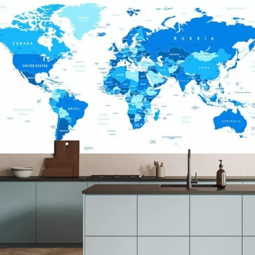 Fototapete Weltkarte in verschiedenen Blautönen