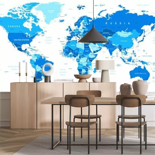 Fototapete Weltkarte in verschiedenen Blautönen