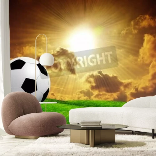 Fototapete Fußball in der untergehenden Sonne