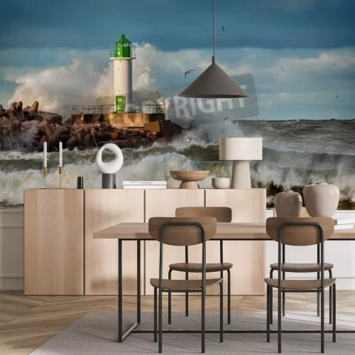 Fototapete Leuchtturm Meer mit Wellen