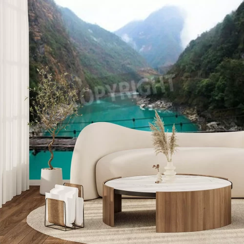 Fototapete Brücke Wald im Nebel