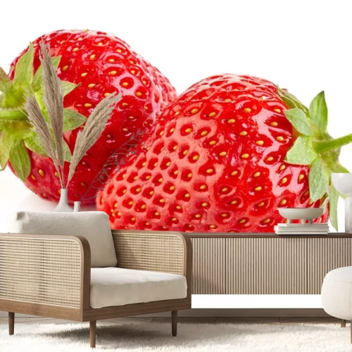 Sticker Zwei Erdbeeren mit Stielen Fotografie