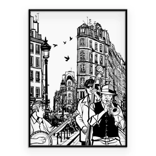 Poster Zeichnung von Straßenmusikern